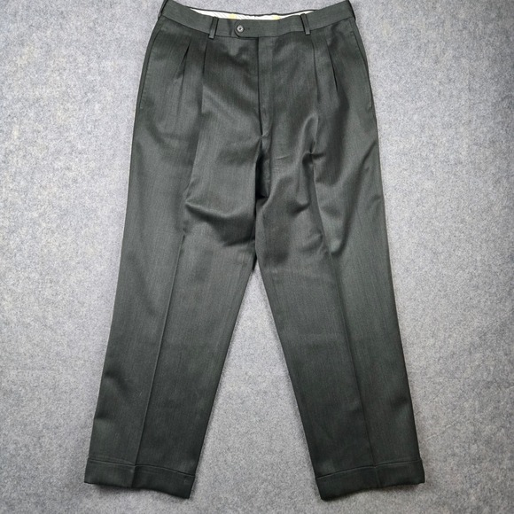 Corneliani Wool Dress Pants Mens 36 (Fits 33x29) Dark Green Pleated Front Italy